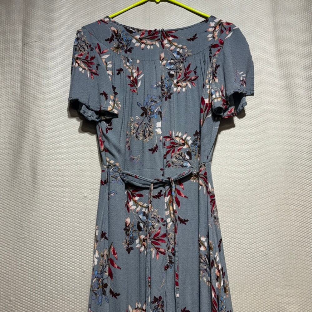 Lulus Blue Floral Maxi Dress Medium Boho Short Sleeve Empire Waist Wrap Flowy - Picture 9 of 11